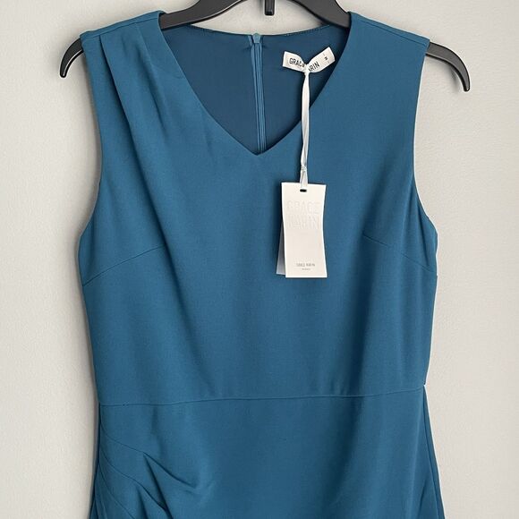 NEW Grace Karin Sleeveless Career Dress Size M V-Neck Ruched Bodycon Wrap Pencil - Picture 3 of 16